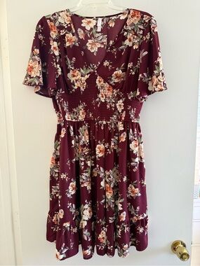 Xhilaration Burgundy Floral Mini Dress